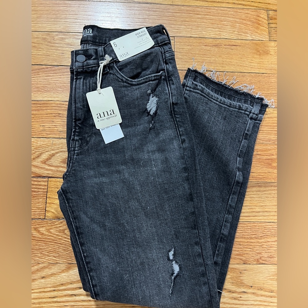 Ana hug-rise distressed black jeans